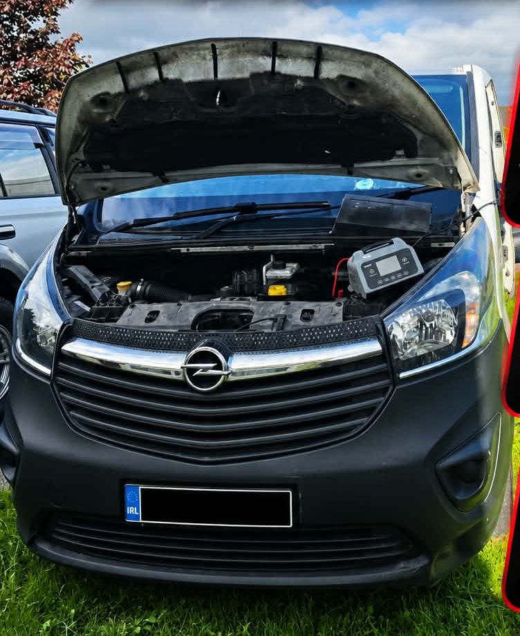 Opel Vivaro with the bonnet up and a diagnostic tool connected in the engine bay — AHR Tuning working on site